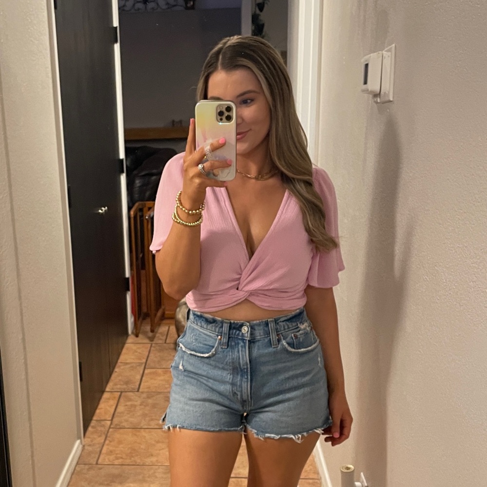 Abercrombie linen-style cropped blouse